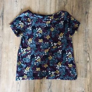 LOFT Floral Short Sleeve Boat Neck T-Shirt (M)
